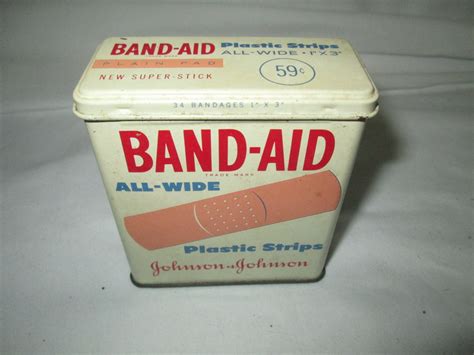 small metal bandaid box with handle|old band aid box.